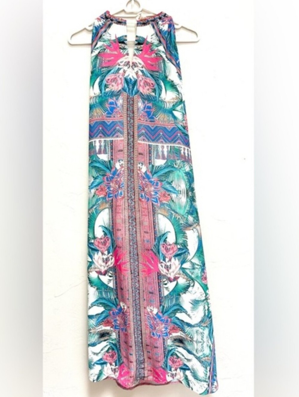 Flying Tomato Maxi Dress Floral Tropical Tassel Halter Lined Dress